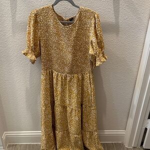 Yellow Floral Midi Dress